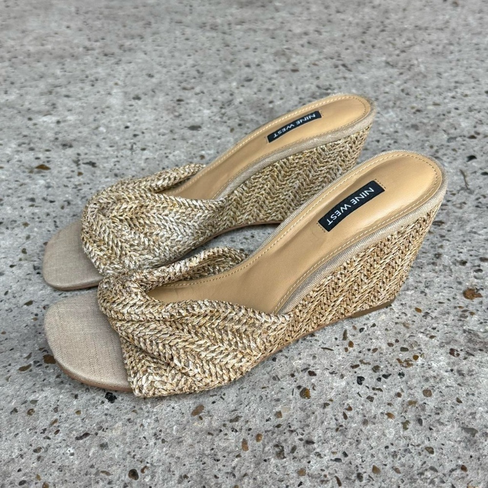 Nine West Beige Woven Wedge Sandals